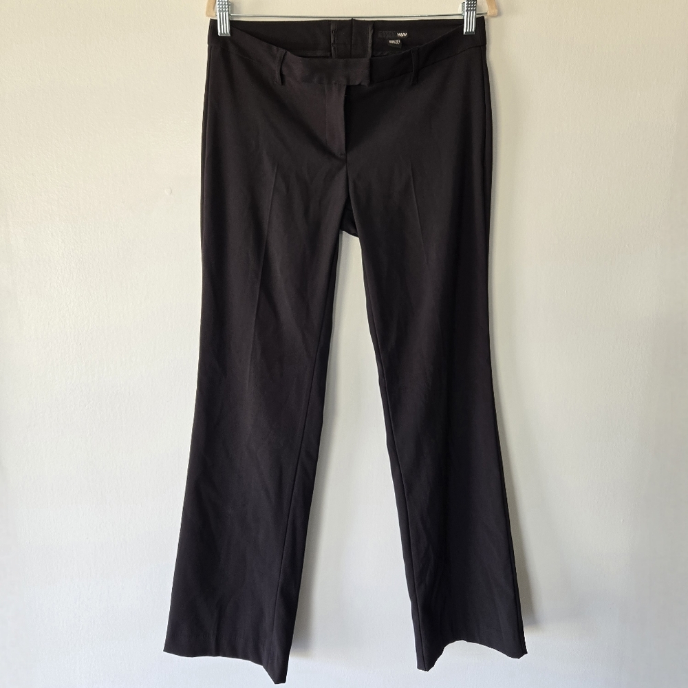 H&M Black Mid Rise Boot Cut Stretch Career Wear Trouser Pants Womens Size 10